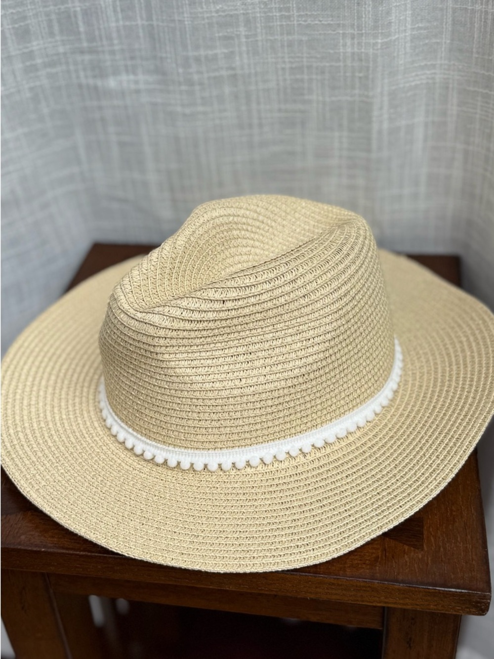 Rachel Zoe Beige Straw Sun Hat with White Inner Trim